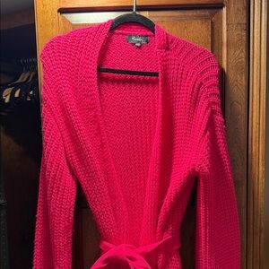 Hanifa Miya Hot Pink Knit Duster Cardigan with Tie Waist